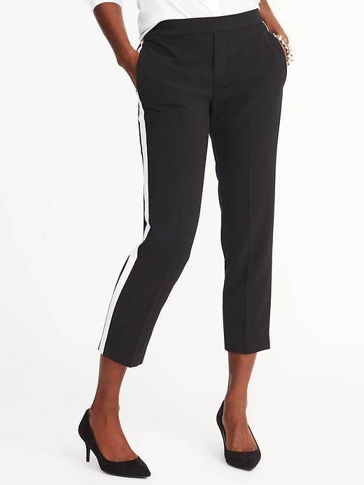Old Navy Womens Mid-rise Pull-on Straight Pants For Women O.n. New Black Stripe Size 10