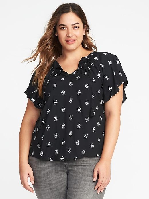 Old Navy Womens Flutter-sleeve Plus-size Swing Top Black Print Size 2x