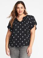 Old Navy Womens Flutter-sleeve Plus-size Swing Top Black Print Size 2x