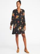 Old Navy Womens Floral-print Georgette Swing Dress For Women Black Floral Size Xxl