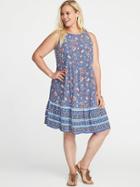 Old Navy Womens Plus-size Sleeveless Ruffle-hem Trapeze Dress Blue Floral Size 2x