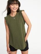 Old Navy Womens High-neck Ruffle-sleeve Luxe Tee For Women Hunter Pines Size L