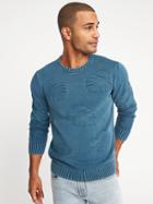 Old Navy Mens Garment-dyed Intarsia-knit Sweater For Men Light Blue Size Xl