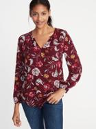 Old Navy Womens Relaxed Floral-print Blouse For Women Burgundy Floral Size Xs