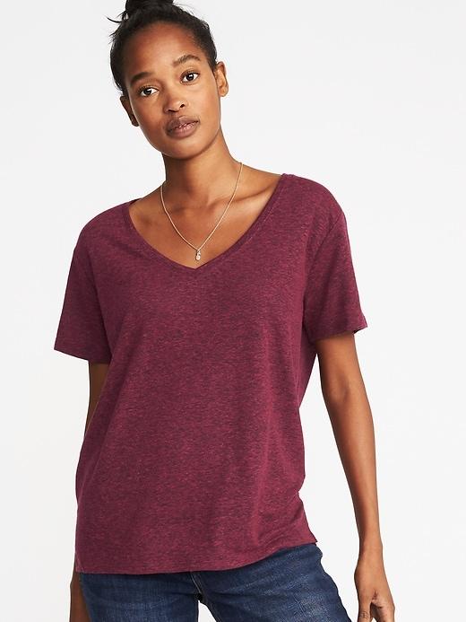 Old Navy Womens Linen-blend Boyfriend V-neck Tee For Women Boysenberry Juice Size L