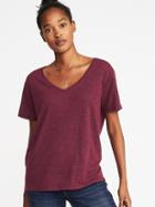 Old Navy Womens Linen-blend Boyfriend V-neck Tee For Women Boysenberry Juice Size L