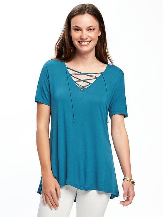 Old Navy Lace Up Yoke Swing Top For Women - Estuary