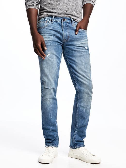 Old Navy Built In Flex Distressed Skinny Jeans For Men - Light Wash