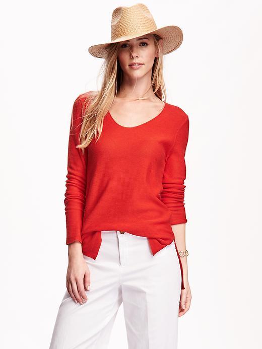 Old Navy Side Slit Yarn Tunic Sweater For Women - Darling Clementine