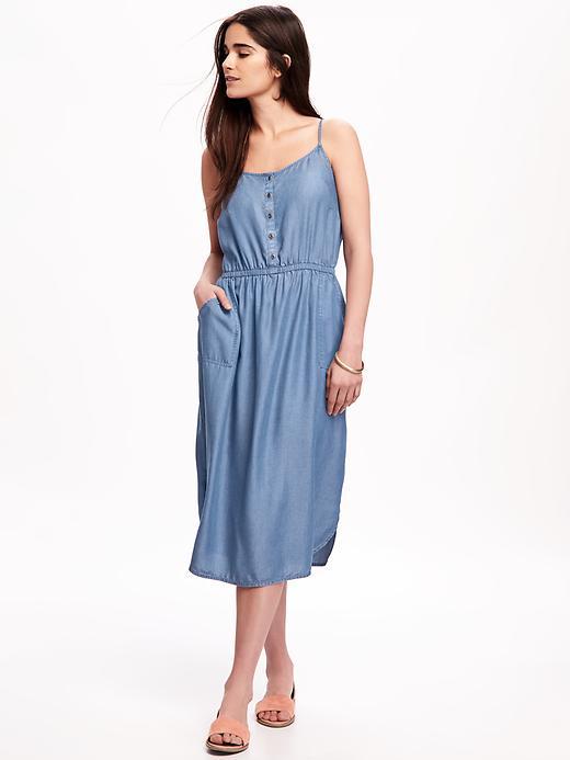 Old Navy Chambray Cami Midi Dress For Women - Mid Tone Chambray