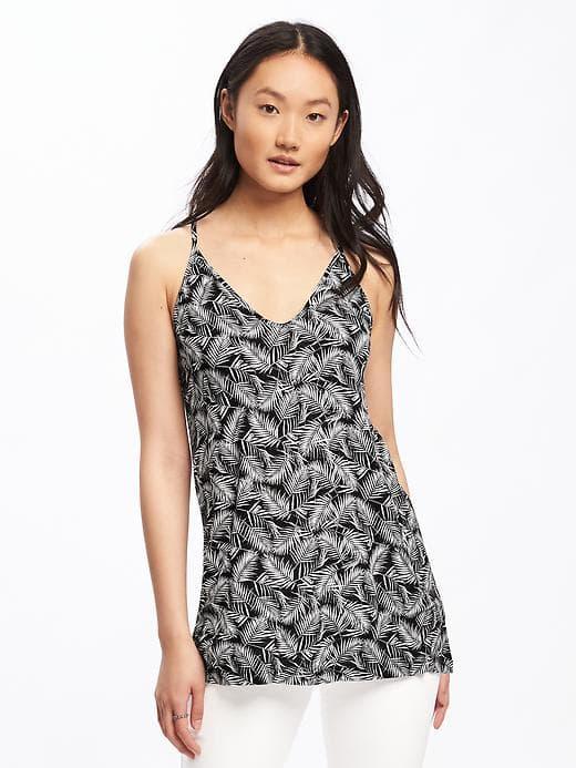 Old Navy Strappy Keyhole Jersey Tank For Women - Black Print