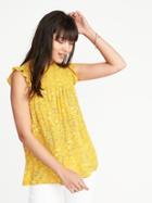 Old Navy Womens Smocked Floral Flutter-sleeve Blouse For Women Yellow Floral Size L