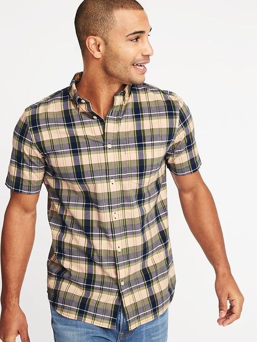 Old Navy Mens Slim-fit Built-in Flex Classic Shirt For Men Pale Pink Plaid Size Xs