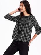 Old Navy Womens Long Sleeve Trapeze Blouse Size Xs - Black Plaid