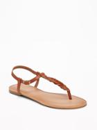 Old Navy Womens Braided T-strap Sandals For Women Cognac Brown Size 9