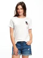 Old Navy Everywear Graphic Curved Hem Tee For Women - Cream