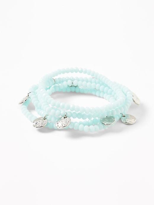 Old Navy Womens Beaded Metal-coin Multi-strand Stretch Bracelet For Women Turquoise Blue Size One Size
