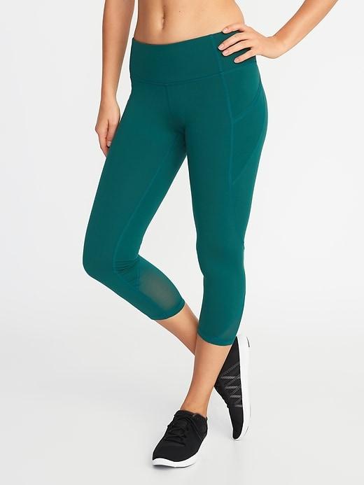 Mid-rise Elevate Side-pocket Mesh-trim Compression Crops For Women