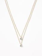 Old Navy  Double Crystal-stone Pendant Necklace For Women Gold Size One Size