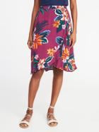 Old Navy Womens Wrap-front Crinkle-gauze Skirt For Women Burgundy Combo Size S