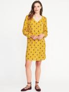 Old Navy Smocked Yoke V Neck Shift Dress For Women - Yellow Combo