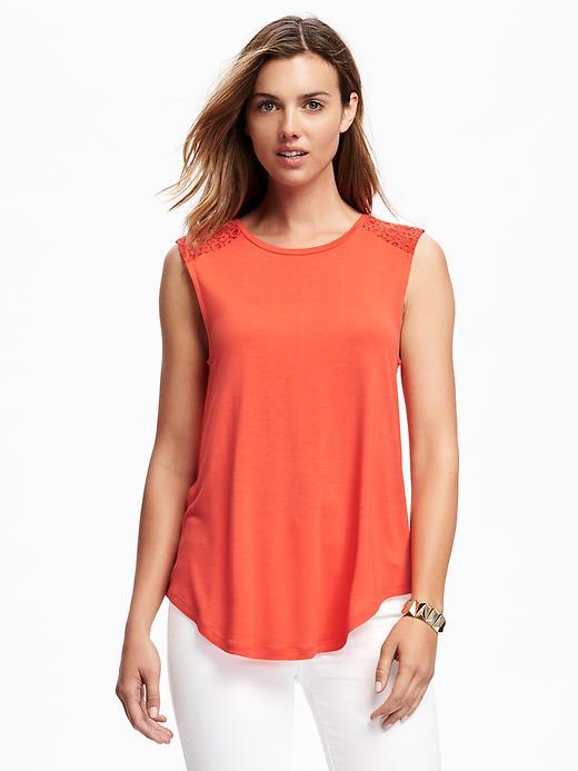 Old Navy Relaxed Lace Yoke Top For Women - Warm Sunset