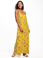 Old Navy Sleeveless V Neck Maxi Dress For Women - Yellow Print
