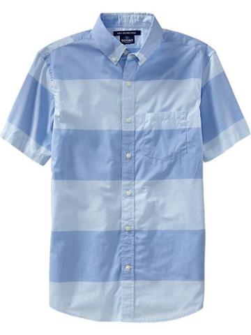 Old Navy Old Navy Mens Slim Fit Striped Poplin Shirts - Ice Wall
