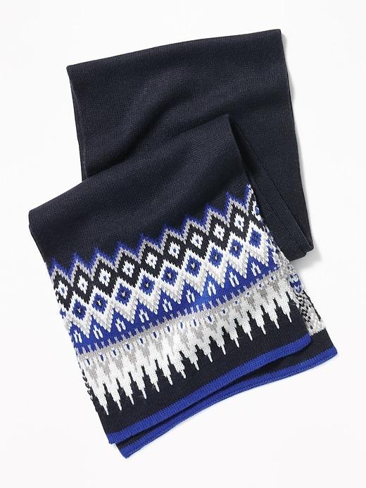 Old Navy Mens Patterned Sweater-knit Scarf For Men Cobalt Fair Isle Size One Size