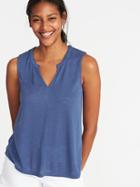 Old Navy Womens Relaxed Sleeveless Split-neck Top For Women Cowboy Blue Size S