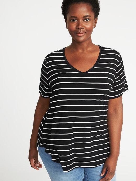 Old Navy Womens Luxe Curved-hem Plus-size V-neck Tee Black Stripe Top Size 1x