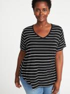 Old Navy Womens Luxe Curved-hem Plus-size V-neck Tee Black Stripe Top Size 1x
