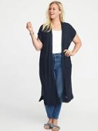 Old Navy Womens Plus-size Super-long Open-front Pointelle Sweater Navy Heather Size 1x
