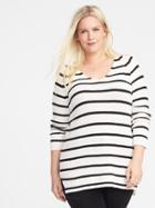 Old Navy Womens Plus-size Shaker-stitch Tunic Sweater White Stripe Size 4x
