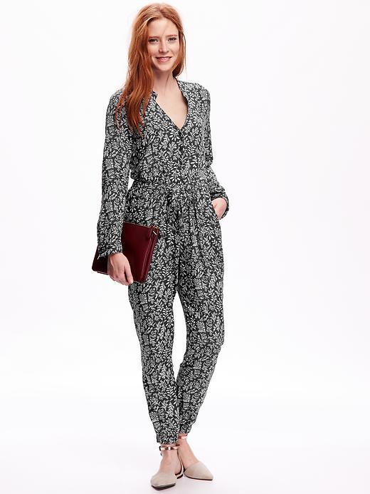Old Navy Drawstring Jumpsuit Size L - Gray Print