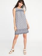 Old Navy Womens Scalloped-yoke Eyelet Shift Dress For Women Blue Stripe Size L