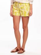 Old Navy Mid Rise Patterned Everyday Shorts For Women 3 1/2 - Out On A Lime