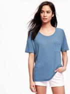 Old Navy Short Sleeve Linen Blend Boyfriend Tee For Women - Ancient Mariner