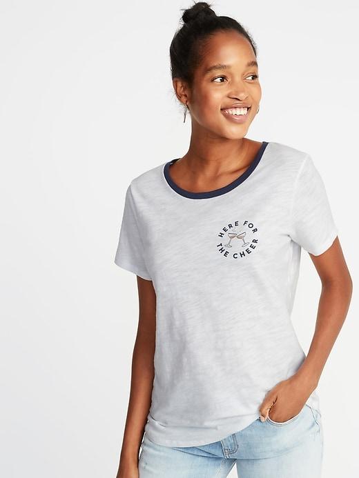 Old Navy Womens Everywear Graphic Slub-knit Tee For Women Cream Size Xs