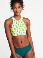 Old Navy Womens Lace-back High-neck Swim Top For Women Pineapples Size L