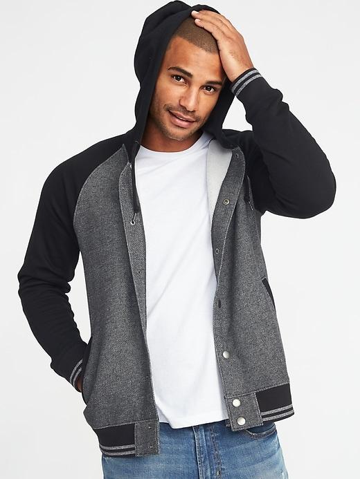 Old Navy Mens Hooded Varsity-style Bomber Jacket For Men Dark Charcoal Gray Size Xl