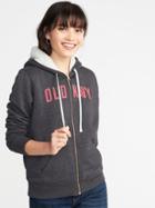 Old Navy Womens Relaxed Sherpa-lined Zip Hoodie For Women Charcoal Size M