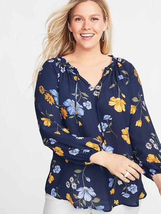 Ruffled Tie-neck Plus-size Georgette Blouse