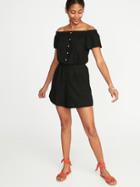 Old Navy Womens Off-the-shoulder Linen-blend Romper For Women Black Size S