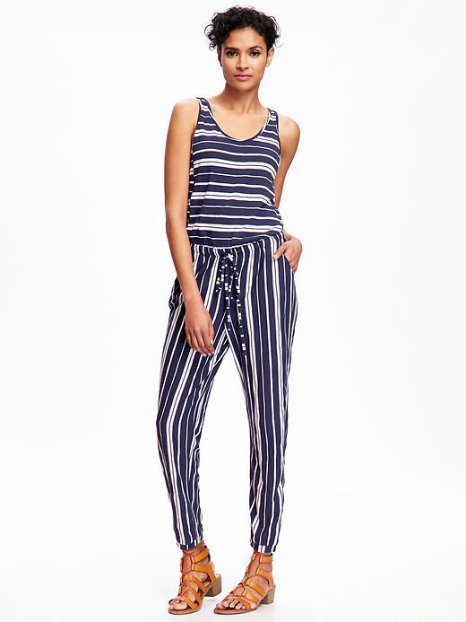 Old Navy Jersey Drawstring Jumpsuit - Navy Stripe