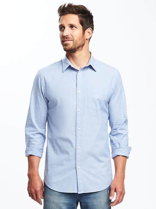 Old Navy Slim Fit Stay White Stretch Shirt For Men - Color Me Blue