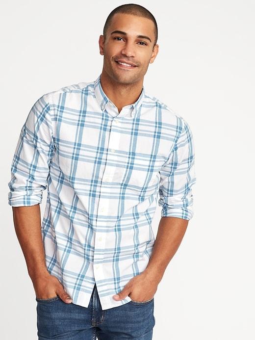 Old Navy Mens Regular-fit Built-in Flex Classic Shirt For Men Blue Plaid Size S