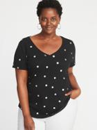 Old Navy Womens Everywear Foil Polka-dot Plus-size V-neck Tee Black Dots Size 1x