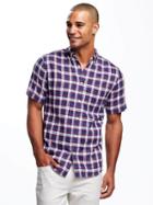 Old Navy Slim Fit Double Weave Plaid Shirt For Men - Robbie Red