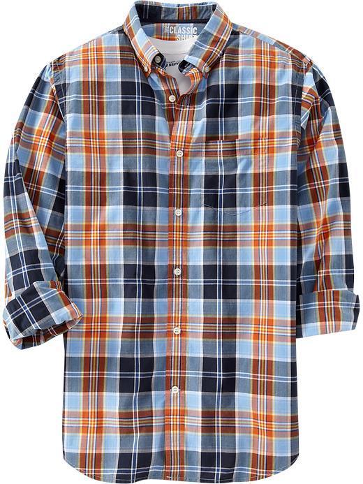 Old Navy Mens Everyday Classic Regular Fit Shirts - Blue Orange Check